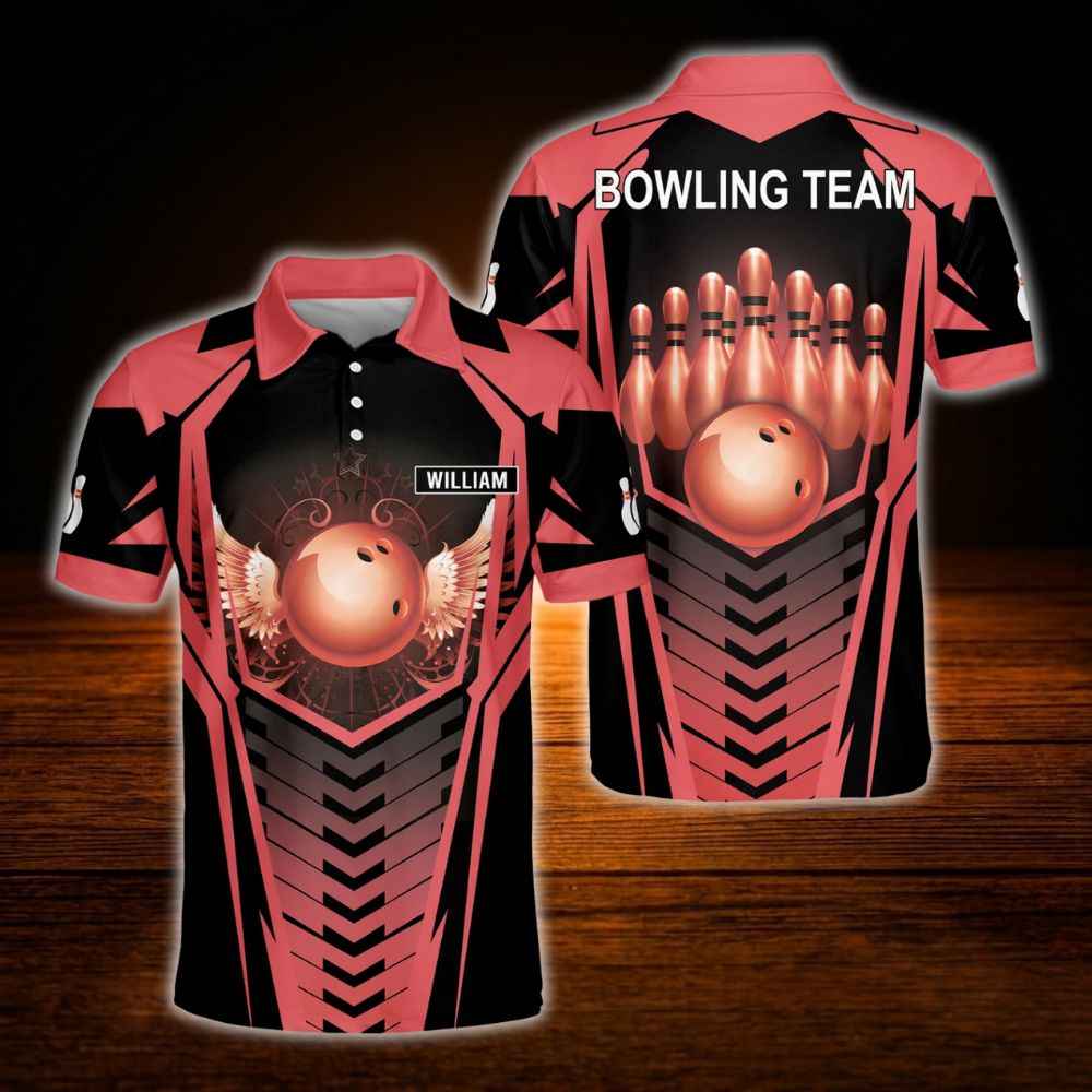 Golden Ball Custom Bowling Team Polo Shirt, Custom Black Gold Bowling Shirt For Men