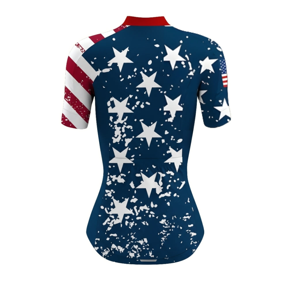 Custom American Flag Cycling Jersey Short Sleeve For Women, Custom Patriotic Cycling Team Jerseys Ladies CZ0056