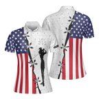 Custom American Flag Women's Red White And Blue Golf Polo Shirts, Custom Patriotic Golf Shirts For Women GE0045