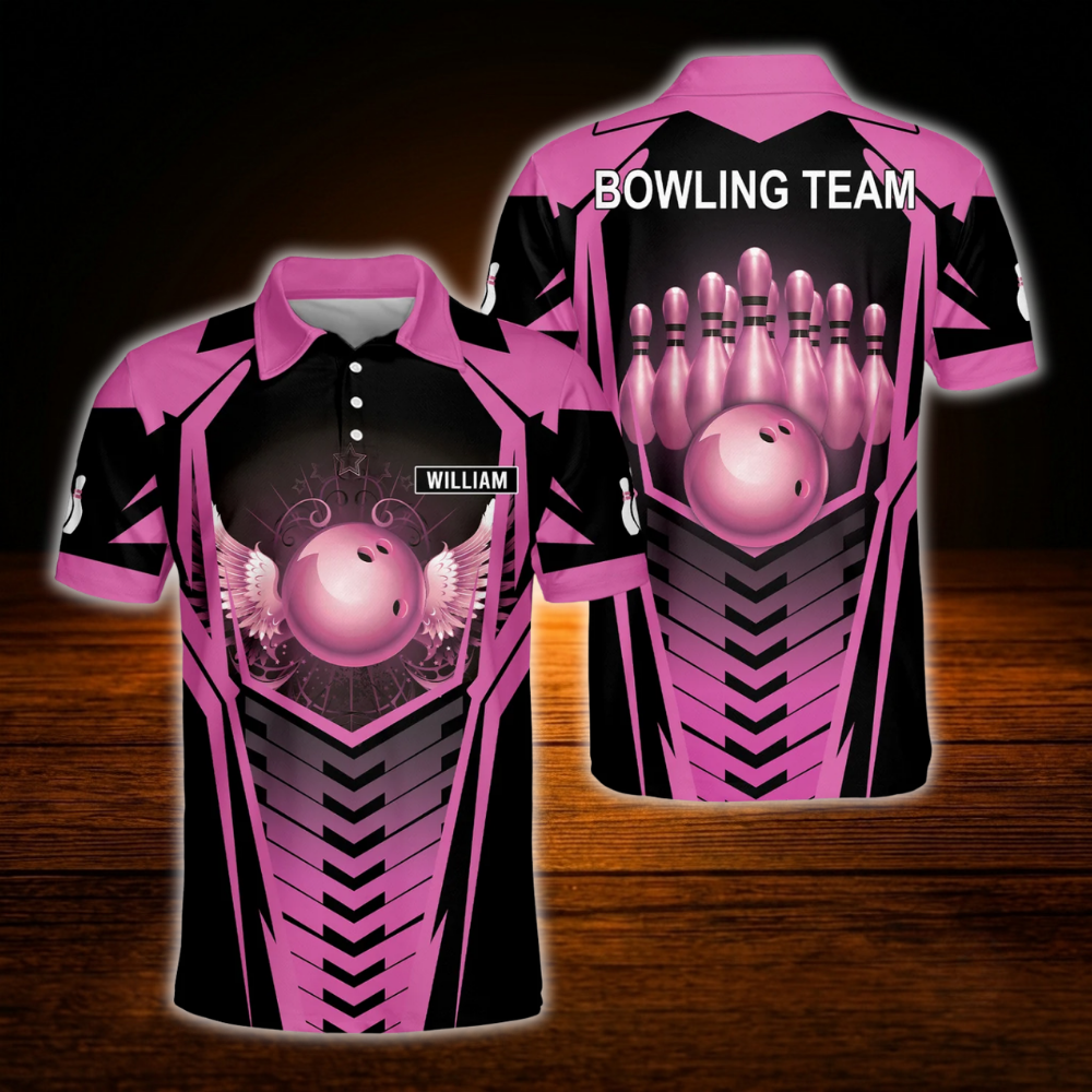 Golden Ball Custom Bowling Team Polo Shirt, Custom Black Gold Bowling Shirt For Men