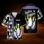 Custom Split's Giggles Bowling Hawaiian Shirt Purple Black, Custom Funny Bowling Shirt