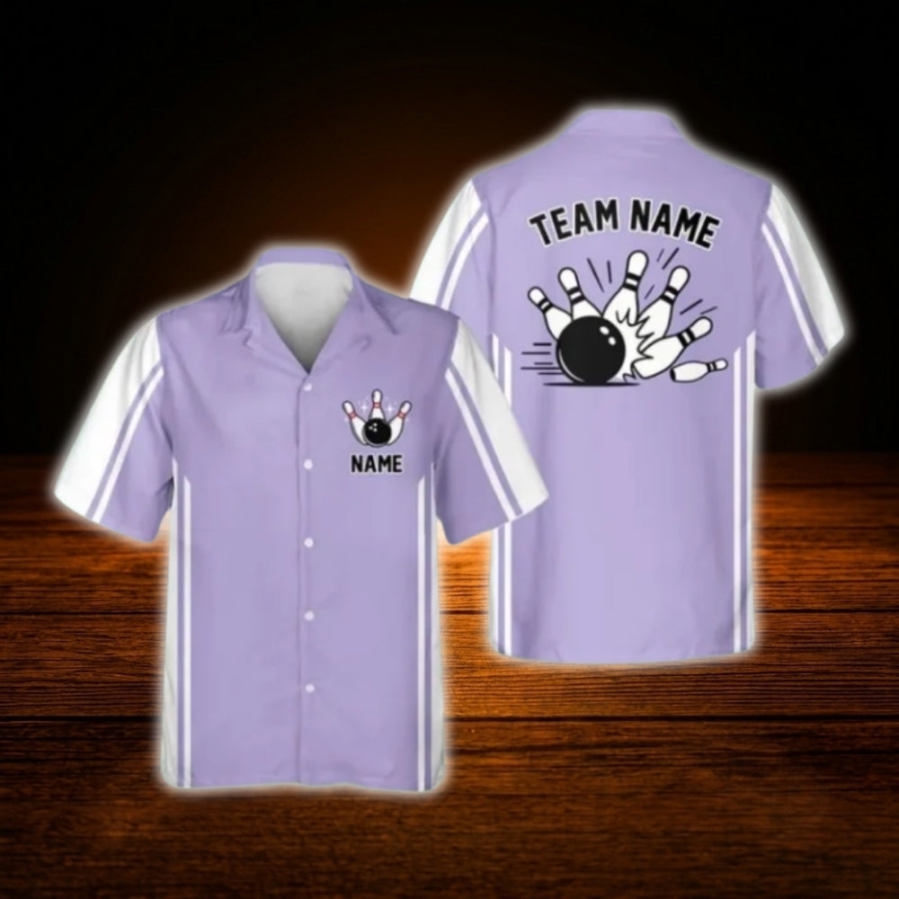 Custom Green White Retro Bowling Hawaiian Shirt, Custom Retro Team Bowling Shirt