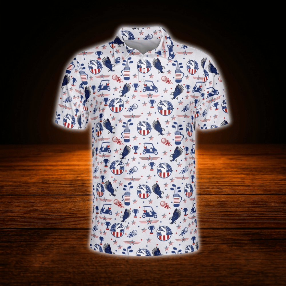 Eagle American Flag Golf Polo Shirt For Men, 4th of July Patriotic Golf Shirt