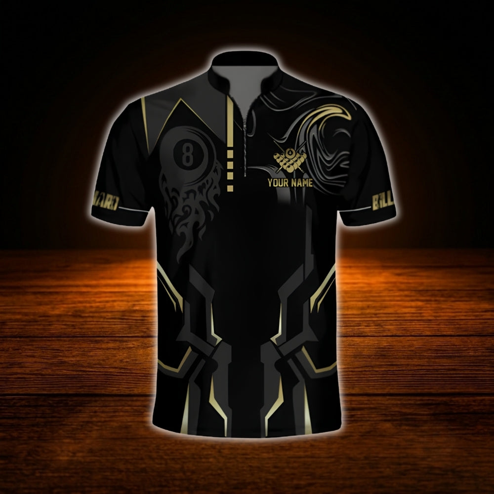Custom 8 Ball Black And Gold Billiard Jersey For Men, Custom Team Billiard Shirt