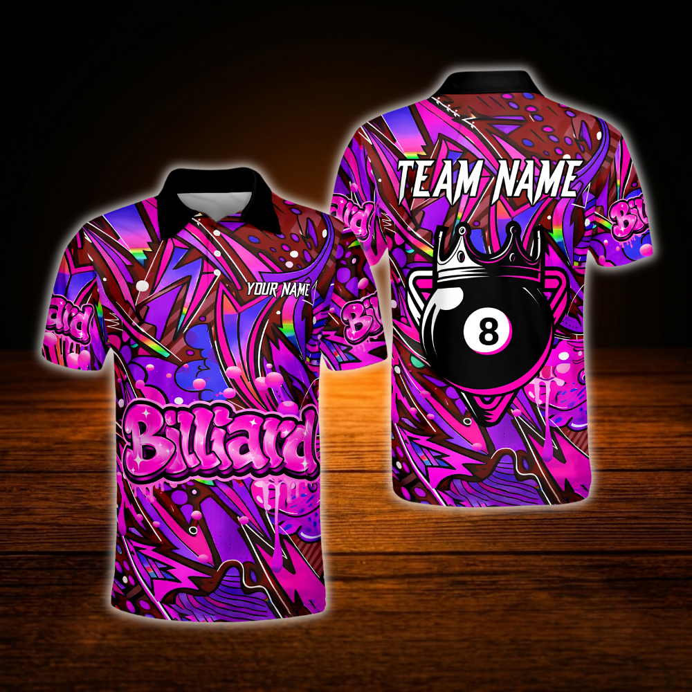 Custom Crown 8 Ball Graffiti Billiard Polo Shirt For Men, Custom 8 Ball Pool Team Shirt Graffiti