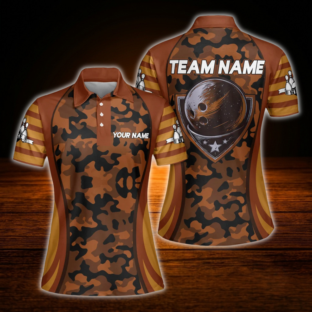 Custom Camo Green Bowling Polo Shirts Women, Custom Camo Bowling Team Shirts For Women