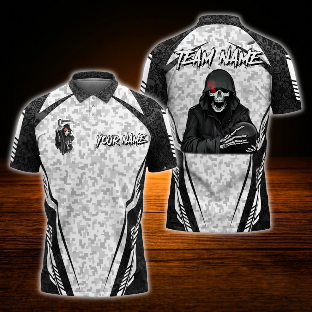 Custom Skull Camo Mens Bowling Polo Shirts, Custom Skull Team Bowling Shirts