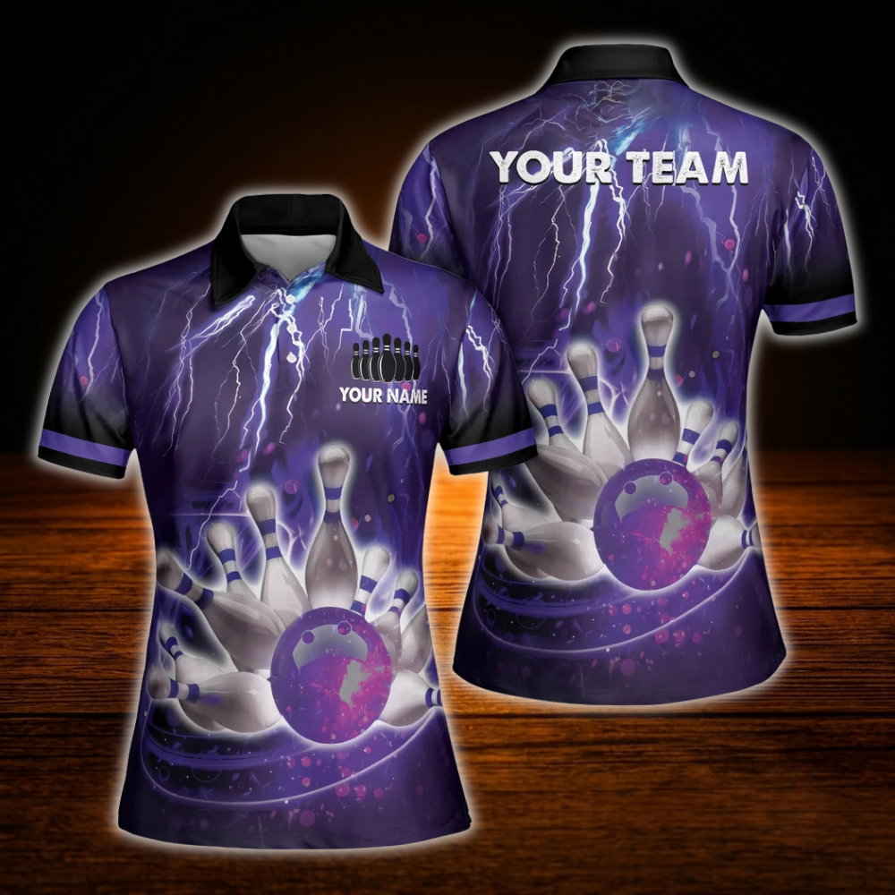 Custom Team Pink Thunder Bowling Polo Shirts For Women, Custom Bowling Team Shirts For Women
