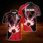 Custom Black And Red Bowling Team Polo Shirt, Custom Men Bowling Shirt