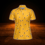 Yellow Bee Honeycomb Ladies Golf Polo Shirt, Bee Golf Shirt For Women
