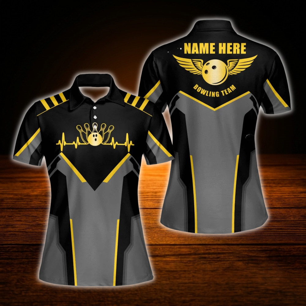 Custom Team Black And Red Women Bowling Polo Shirts, Custom Team Bowling Shirts For Women