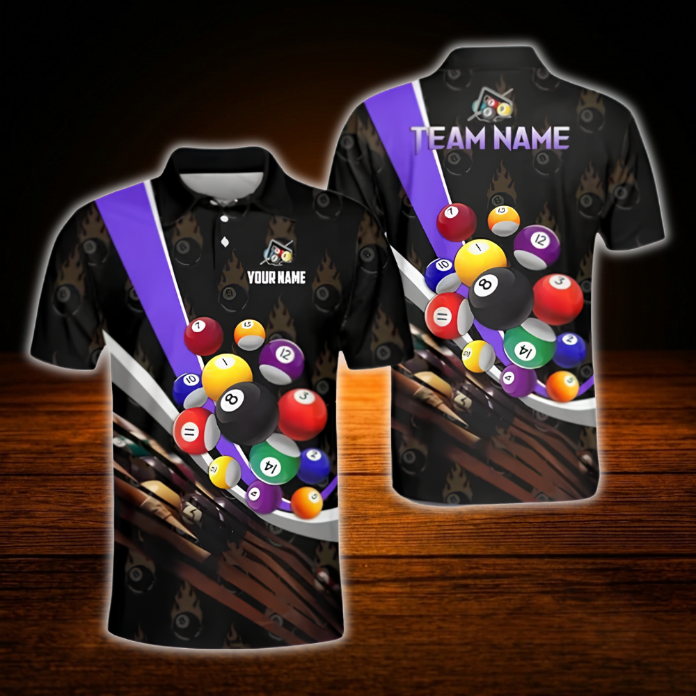 Custom Team Black Green Billiard Polo Shirt, Men's Custom Billiard Shirts