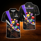 Custom Team Black Green Billiard Polo Shirt, Men's Custom Billiard Shirts