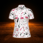 Funny Flamingo Women's Golf Polo Shirt,  Flamingo Golf Shirt For Ladies