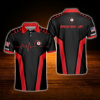 Rack'em Up Custom Orange Black Billiard Polo Shirt For Men, Custom Name Billiard Player Shirt