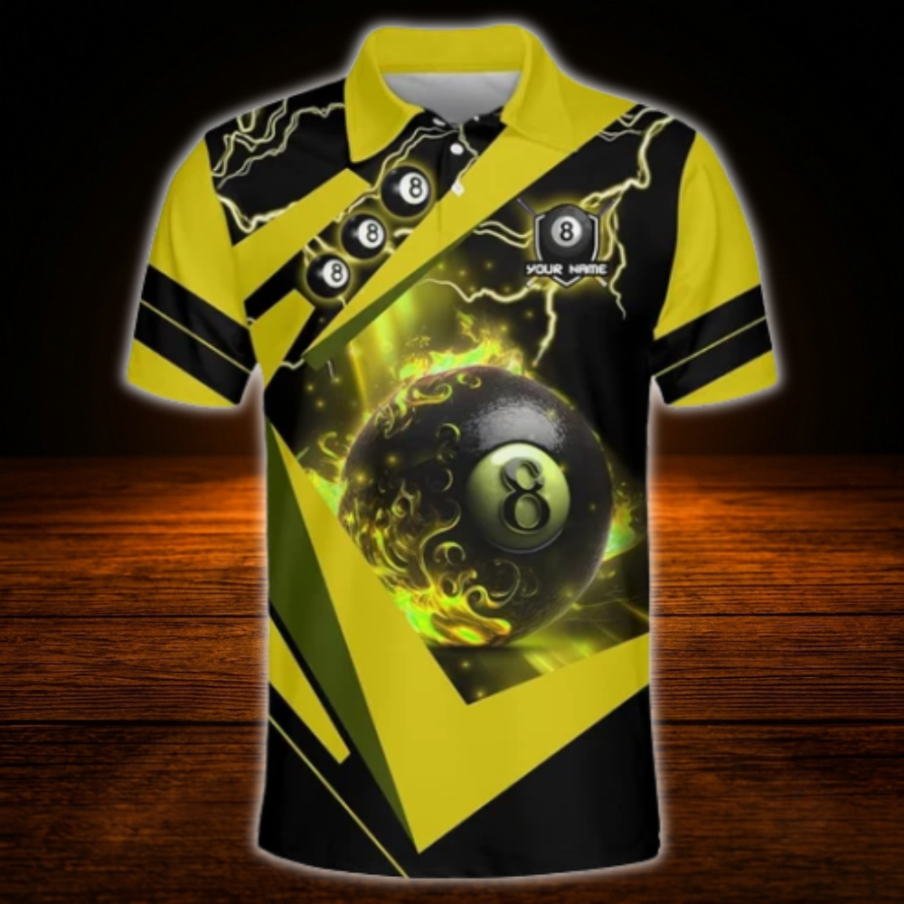 Custom 8 Ball Blue Thunder Billiard Polo Shirt Men, Custom 8 Ball Billiard Team Shirt