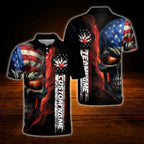 Custom Skeleton USA Flag Bowling Men Polo Shirt, Custom Skull Bowling Team Shirt