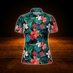 Floral Palm Tree Tropical Golf Polo Shirts For Women, Tropical Golf Shirts For Ladies