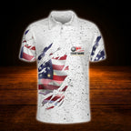 Custom USA Flag Grunge Billiard Polo Shirt For Men, Custom Patriotic Billiard Shirt For Team