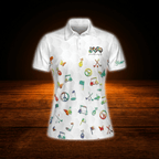 Custom Peace Love Golf Multi Colored Women's Golf Polo Shirts, Personalized Golf Shirts For Women