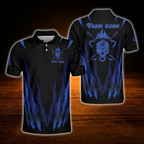 Custom Skull Red Striped Billiard Men Polo Shirt, Custom Skull Billiard Team Shirt