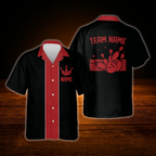 Red And Black Custom Vintage Bowling Hawaiian Shirt, Custom Team Vintage Bowling Shirt