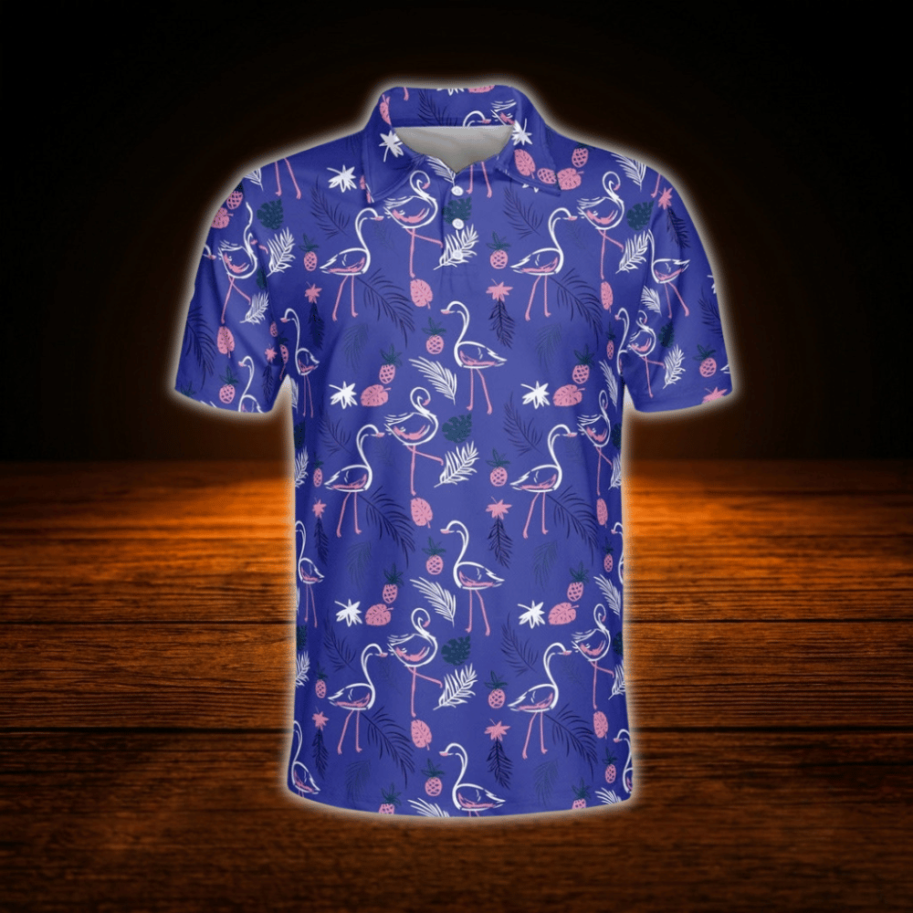 Flamingo Tropical Mens Golf Polo, Flamingo Golf Shirt