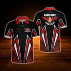 Custom Team Strike King Red And Black Bowling Polo Shirts For Men, Custom Bowling Team Shirts