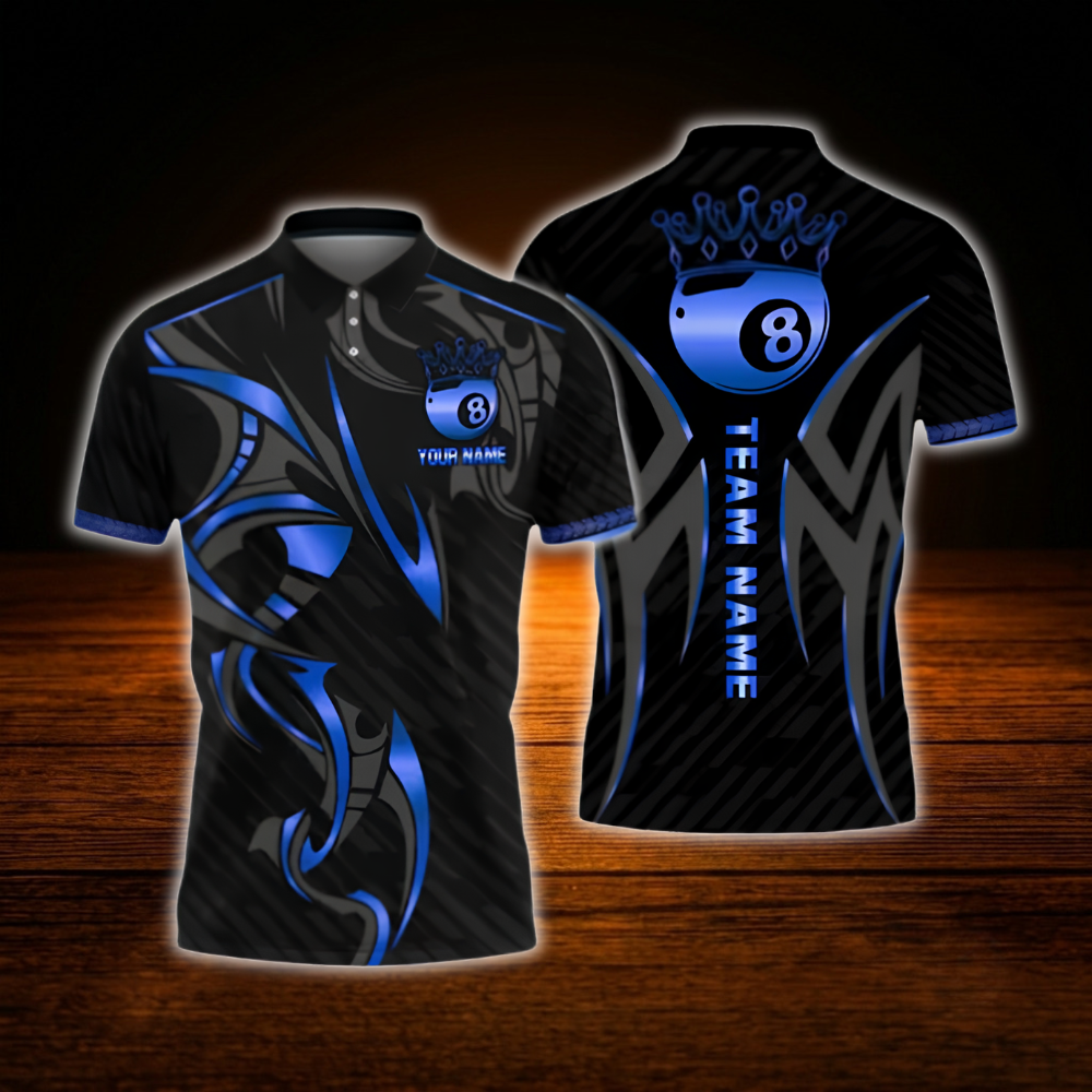Custom 8 Ball Golden Black Billiard Polo Shirt For Men, Custom 8 Ball Pool Team Shirt