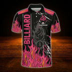 Custom 8 Ball Fire Billiard Men Polo Shirt Orange Black, Custom Flame Billiard Shirt For Team