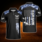 Custom Camouflage Blue Men's Billiard Polo Shirt, Custom Camo Billiard Shirt Team