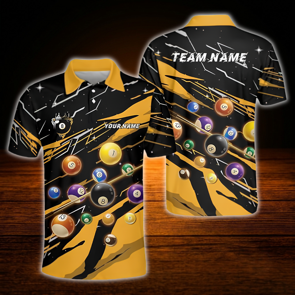 Custom Team Billiard Men Polo Shirt Red And Black, Custom Billiard Shirt