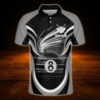 Custom 8 Ball Red Black Billiard Polo Shirt Men, Custom Team Billiard Shirt