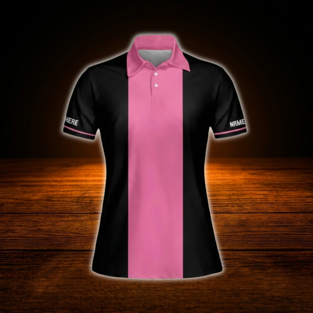 Dolls With Balls Custom Black And Pink Women Bowling Polo Shirts, Custom Funny Women Bowling Shirts