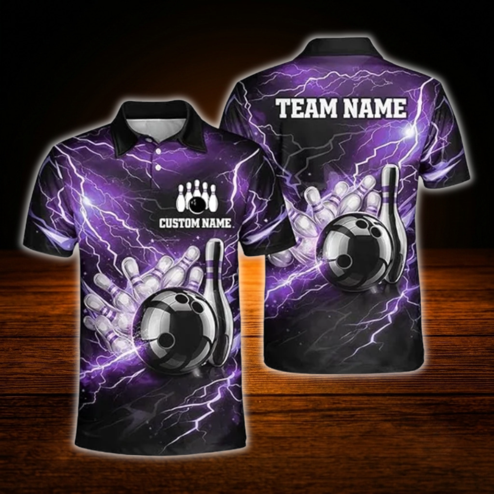 Custom Thunder Red Black Bowling Polo Shirts Mens, Custom Thunder Bowling Team Shirts