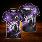 Custom Thunder Red Black Bowling Polo Shirts Mens, Custom Thunder Bowling Team Shirts