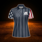 Custom American Flag Women Bowling Polo Shirts, Custom Patriotic Bowling Team Shirts For Women