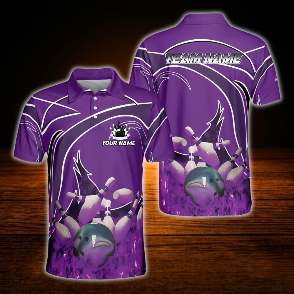 Red Flame Custom Bowling Polo Shirts For Men, Custom Flame Bowling Team Shirts