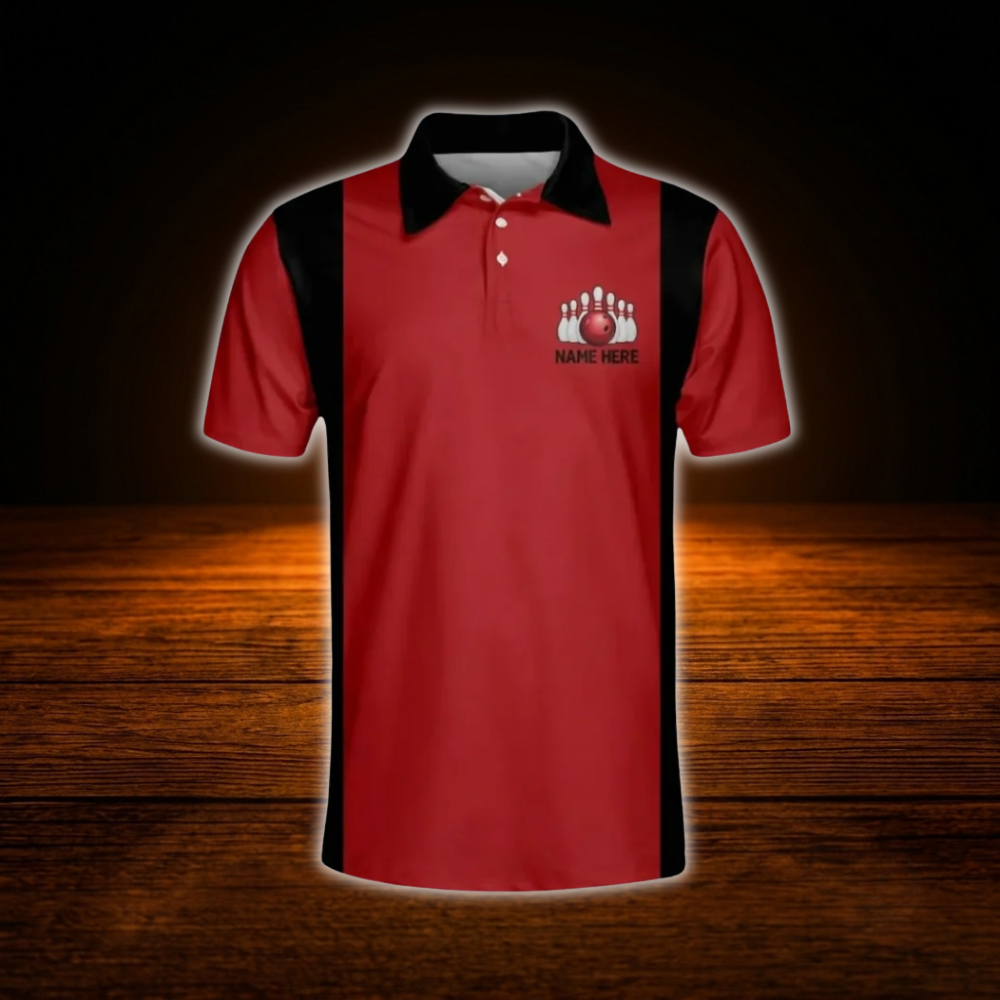 Sometimes I Can Almost Hear the Ten Pin Laughing Custom Black And Red Mens Bowling Polo Shirts, Custom Funny Bowling Shirts