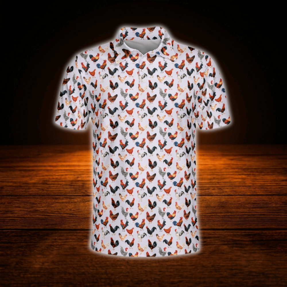 Rooster Men's Golf Polo Shirts, Chicken Golf Shirts