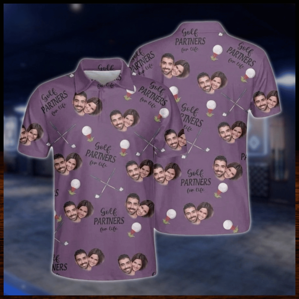 Golf Partners For Life Custom Face Matching Golf Polo Shirt For Men And Women, Custom Photo Couples Golf Shirts