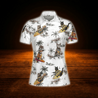 Funny Cat Tropical Women's Golf Polo Shirts , Cat Golf Shirts For Women