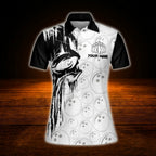 Custom Skull Black And White Women's Bowling Polo Shirt, Custom Skull Bowling Team Shirt Women