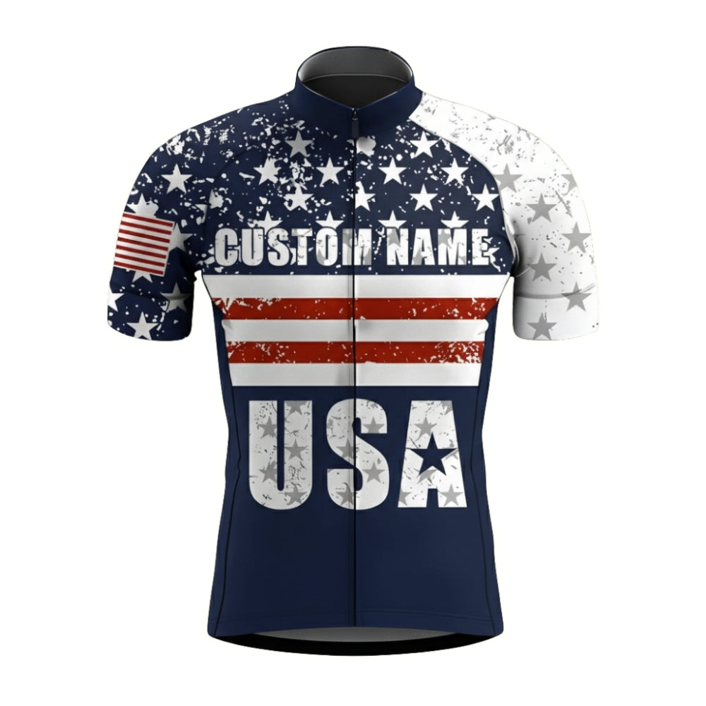 Custom USA Flag Short Sleeve Cycling Jersey For Mens, Custom Patriotic Cycling Jersey CZ0055
