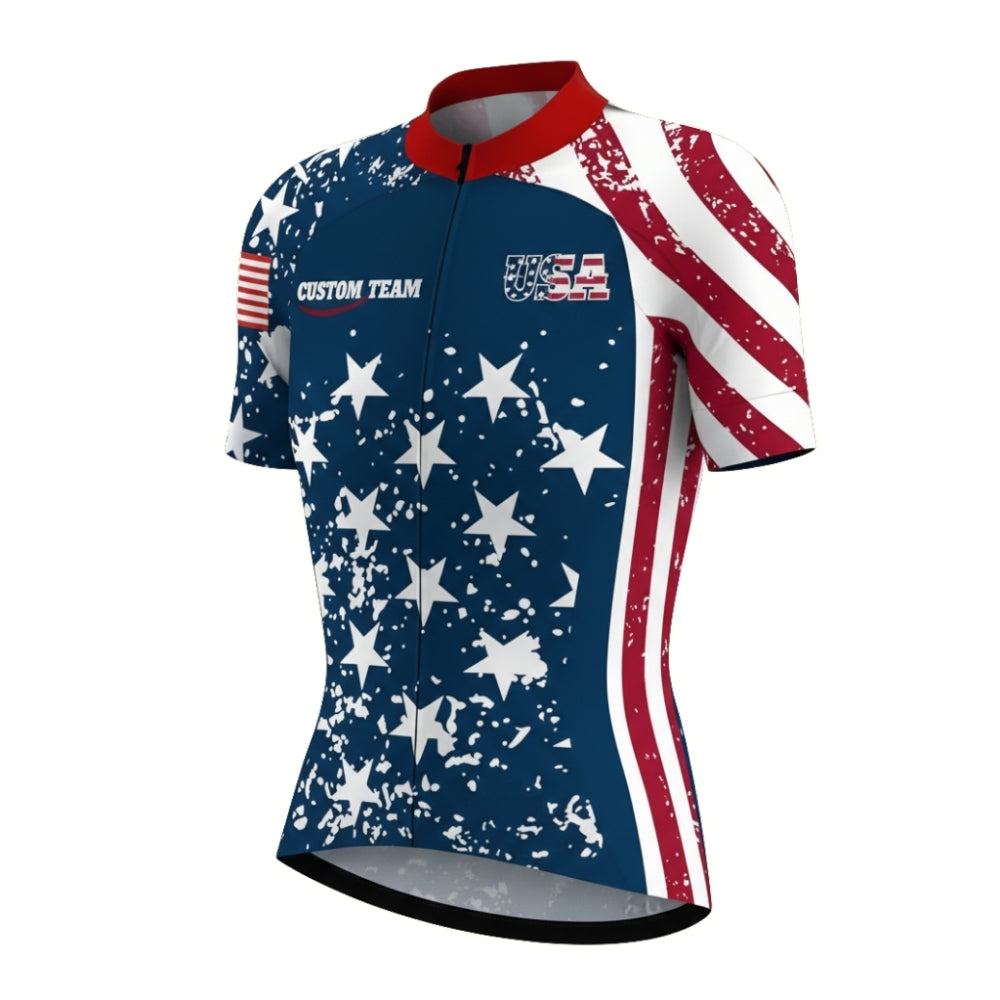 Custom American Flag Cycling Jersey Short Sleeve For Women, Custom Patriotic Cycling Team Jerseys Ladies CZ0056