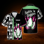 Custom Split's Giggles Bowling Hawaiian Shirt Purple Black, Custom Funny Bowling Shirt