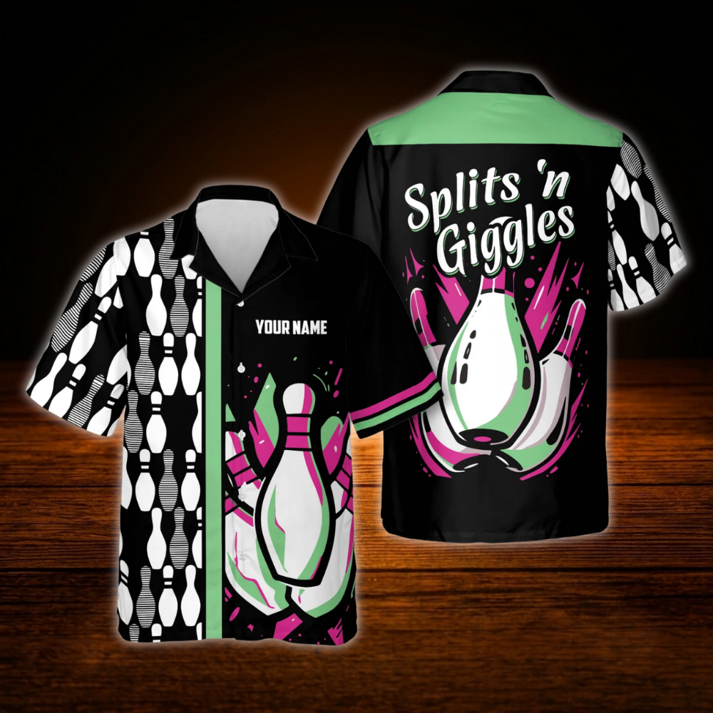 Custom Split's Giggles Bowling Hawaiian Shirt Purple Black, Custom Funny Bowling Shirt