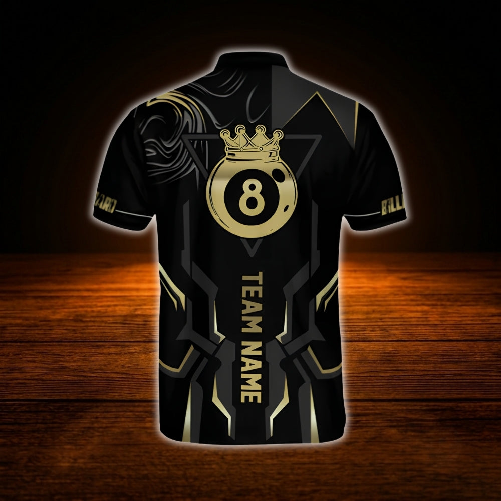 Custom 8 Ball Black And Gold Billiard Jersey For Men, Custom Team Billiard Shirt