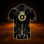 Custom 8 Ball Black And Gold Billiard Jersey For Men, Custom Team Billiard Shirt