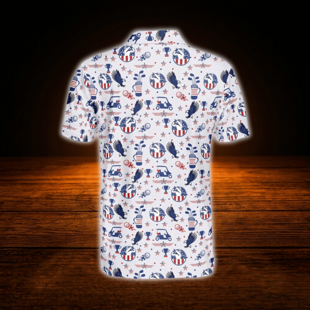 Eagle American Flag Golf Polo Shirt For Men, 4th of July Patriotic Golf Shirt